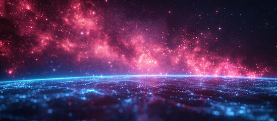 Computers themes in low-poly wireframe starry sky and cosmos style