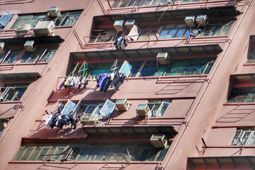 Full frame shot of modern apartment buildings in, Hong Kong - obrazy, fototapety, plakaty