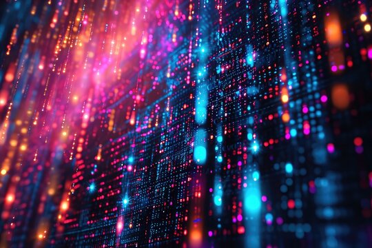 A vibrant and energetic abstract background featuring a multitude of colors and bright lights, Abstract background with a cascade of digital matrix code, AI Generated