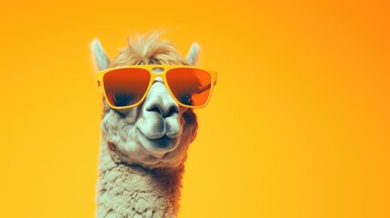 Creative animal concept. Camel in sunglass shade glasses isolated on solid pastel background, commercial, editorial advertisement, surreal surrealism