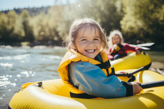 AI generated image of young person kayaking in crystal lake on a summer day enjoying hobby and vacation