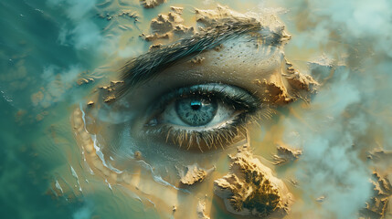 A conceptual image of a beach viewed from above forming a face based on the topology of the area