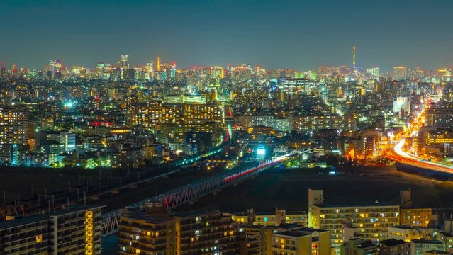 東京夜景タイムラプス 多摩川方面から都心を望む 2024 