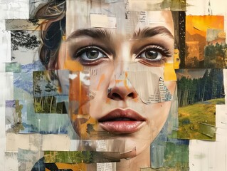 Face of woman in the abstract collage