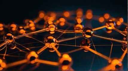 Futuristic dark orange neon theme glowing abstract molecule model concept of scientific research from Generative AI