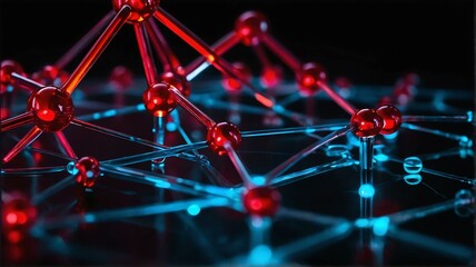 Obraz na płótnie Canvas Futuristic dark red neon theme glowing abstract molecule model concept of scientific research from Generative AI