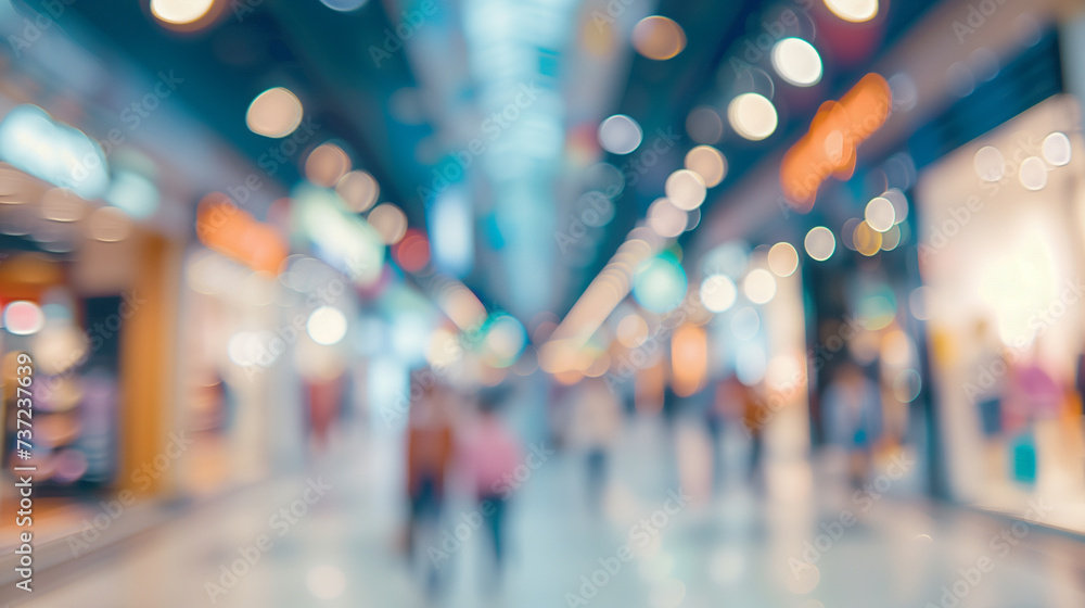 Poster abstract blur with bokeh and defocused shopping mall in deparment store for background