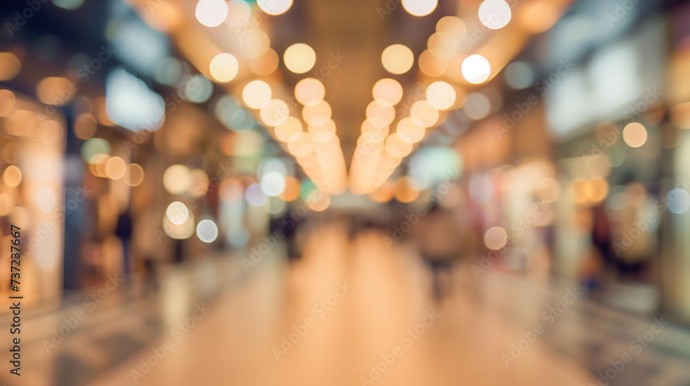 Poster abstract blur with bokeh and defocused shopping mall in deparment store for background