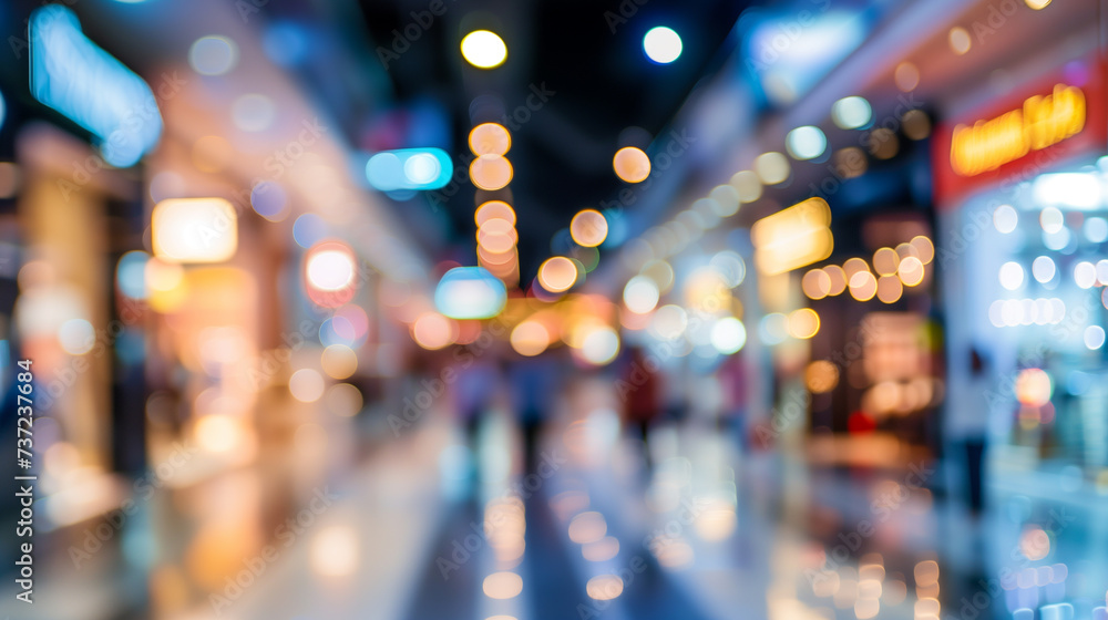 Poster abstract blur with bokeh and defocused shopping mall in deparment store for background