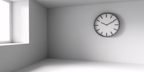 Simple black clock on a white wall, interior