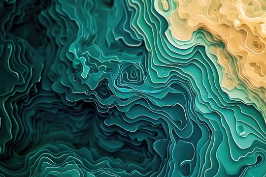 This close-up view captures the vibrant colors of a green and yellow background, An abstract background inspired by a topographical map, AI Generated