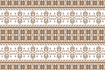 Geometric Floral Ethnic Seamless Pattern with Geometric Border and Vintage Style Decoration. Design for background, illustration, texture, fabric, wallpaper, clothing, carpet, batik, embroidery
