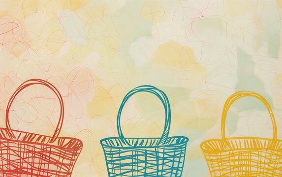 Purim Gift Baskets,Purim Background. Iconic outlines of mishloach manot, side by side on a neutral background. Copy space