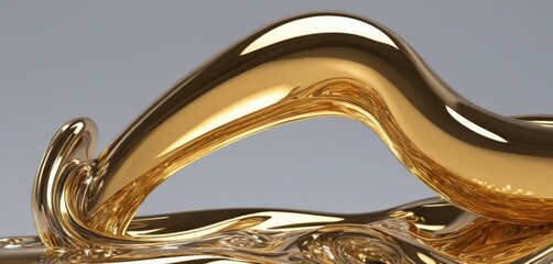 Abstract figure of gold chrome swirling streams with highlights