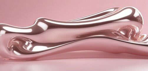 Abstract figure of chrome rounded waves with light pink highlights