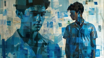 Collage image of a blue boy
