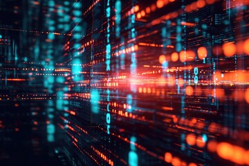Fototapeta premium A photo capturing a dark background with vibrant, blurred lights illuminating the scene, An abstract representation of a cyberattack, AI Generated