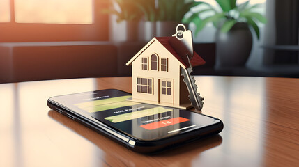  A smartphone displaying a mortgage loan approval notification with a house key icon, symbolizing successful application.