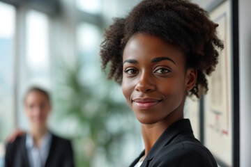 Obraz premium Smiling business man and woman of different races indoors