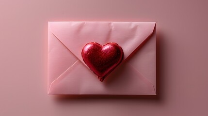 envelope with hearts, delicate pink envelope sealed with an affectionate red heart against a soft, blush background - obrazy, fototapety, plakaty