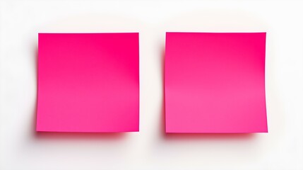Two Hot Pink square Paper Notes on a white Background. Brainstorming Template with Copy Space