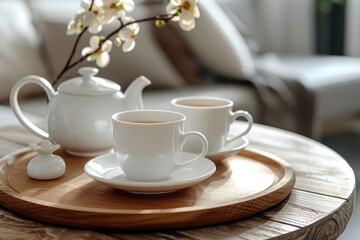 Obraz na płótnie Canvas the allure of modern white porcelain tea sets