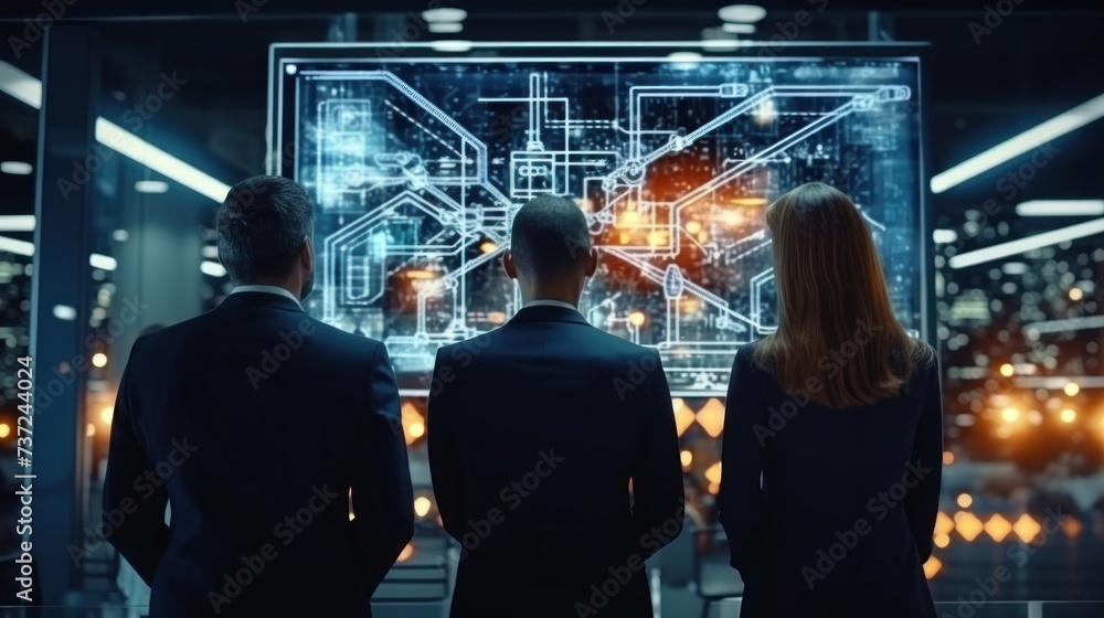 Poster a group of it engineers discuss new technologies, project ideas and the direction of development of 