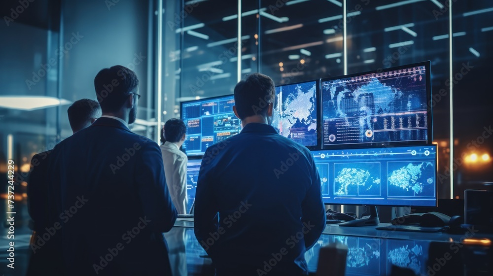 Poster a group of it engineers discuss new technologies, project ideas and the direction of development of 