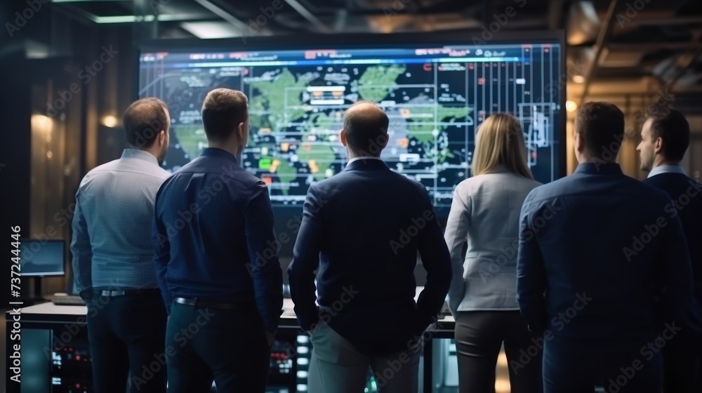 Poster a group of it engineers discuss new technologies, project ideas and the direction of development of 