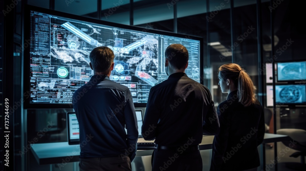 Poster a group of it engineers discuss new technologies, project ideas and the direction of development of 