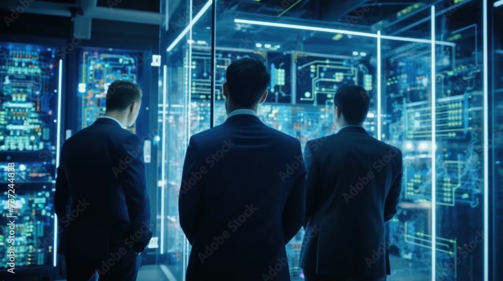 Poster a group of it engineers discuss new technologies, project ideas and the direction of development of 