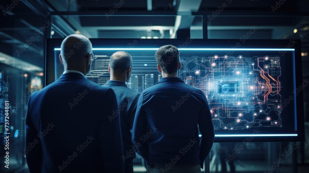 Poster a group of it engineers discuss new technologies, project ideas and the direction of development of 