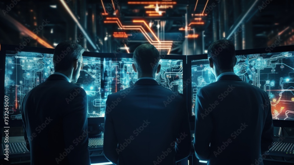 Poster a group of it engineers discuss new technologies, project ideas and the direction of development of 