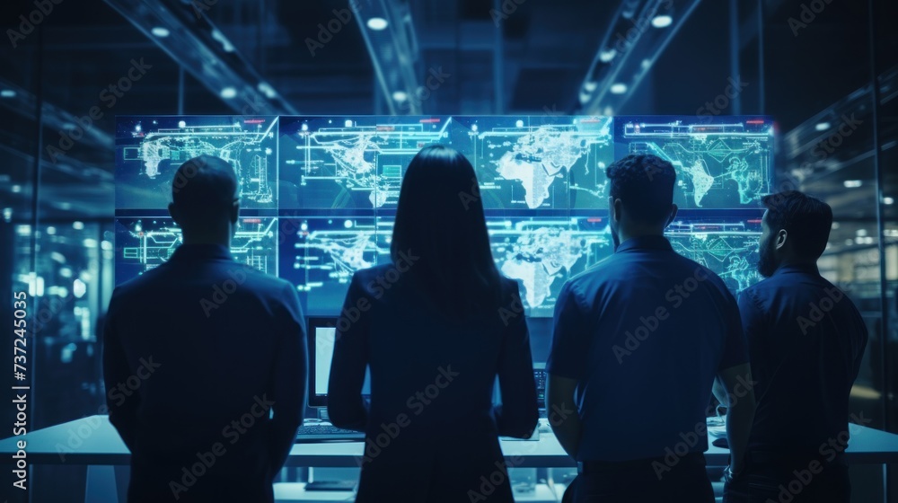 Poster a group of it engineers discuss new technologies, project ideas and the direction of development of 