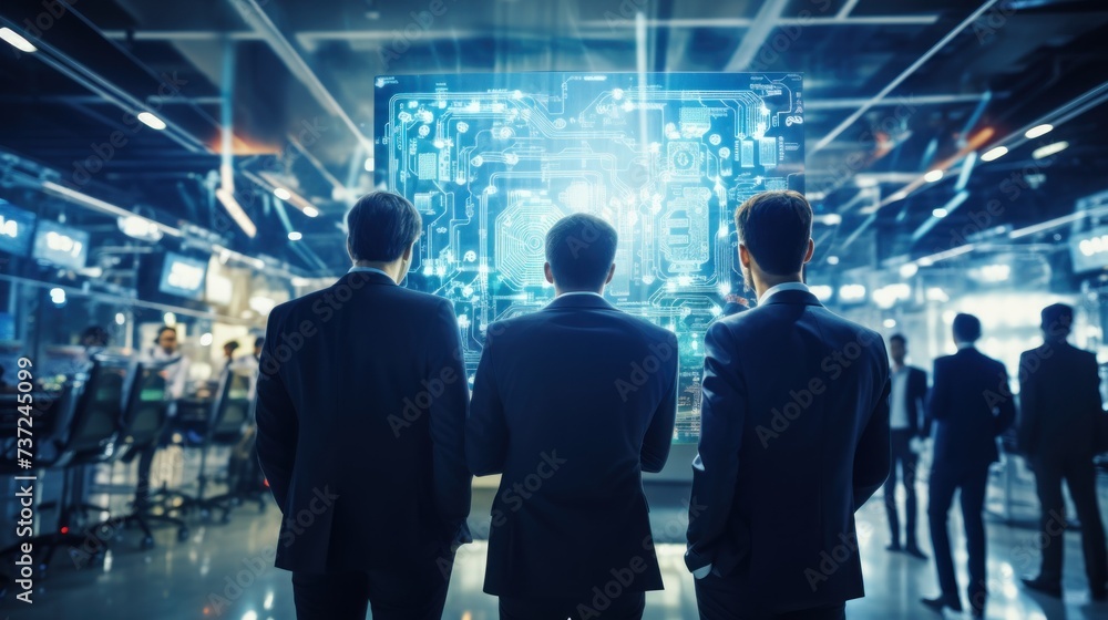 Poster a group of it engineers discuss new technologies, project ideas and the direction of development of 