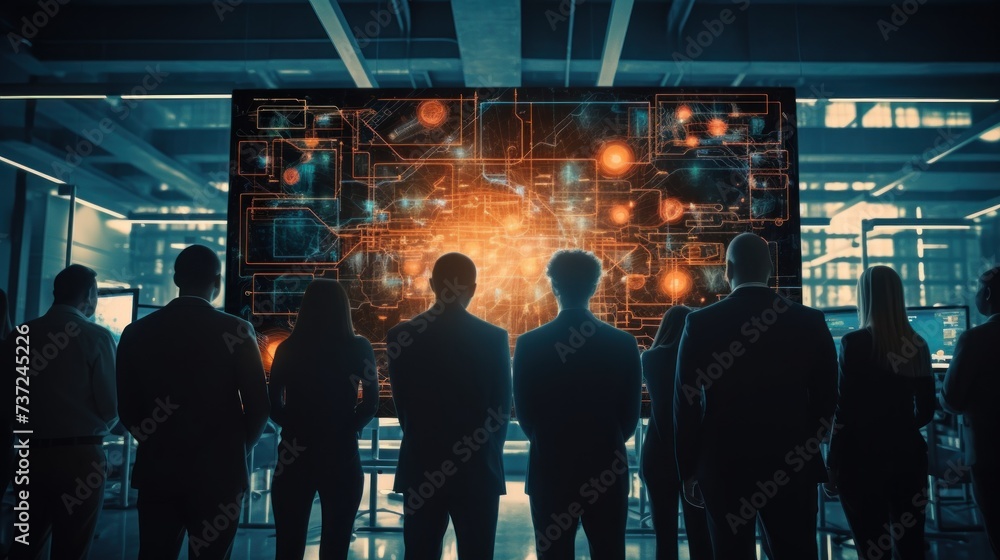 Poster a group of it engineers discuss new technologies, project ideas and the direction of development of 