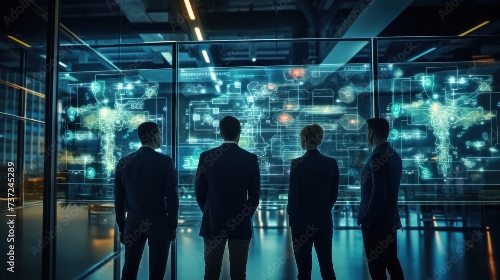 Poster a group of it engineers discuss new technologies, project ideas and the direction of development of 