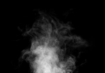 white smoke steam spray, and abstract vapor water isolated on a black background. concept of texture cold mist or hot vapor, fog effect, and cloud for design air pollution, element smog