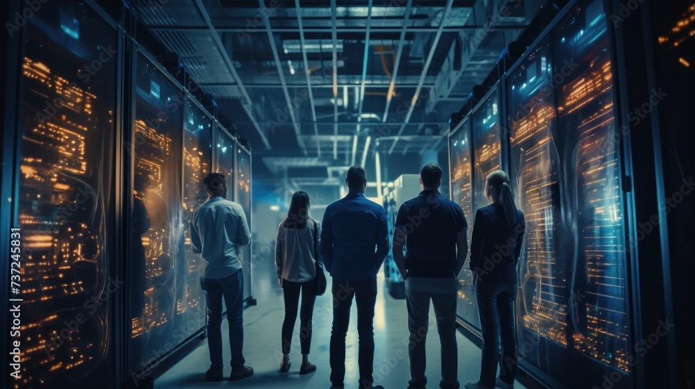 Poster a group of it engineers discuss new technologies, project ideas and the direction of development of 