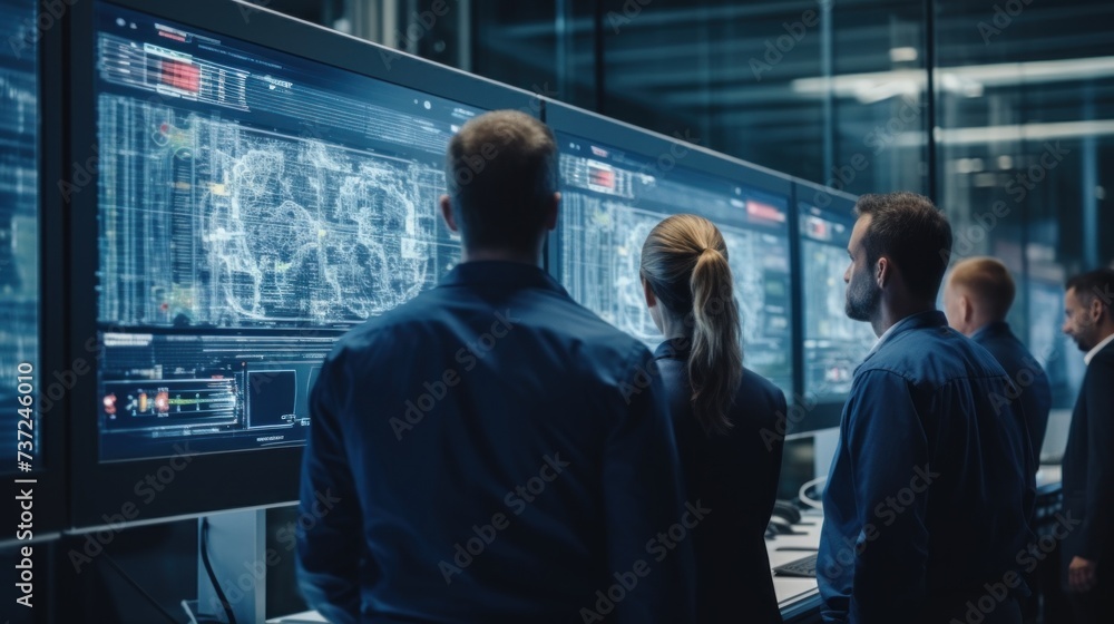 Poster a group of it engineers discuss new technologies, project ideas and the direction of development of 