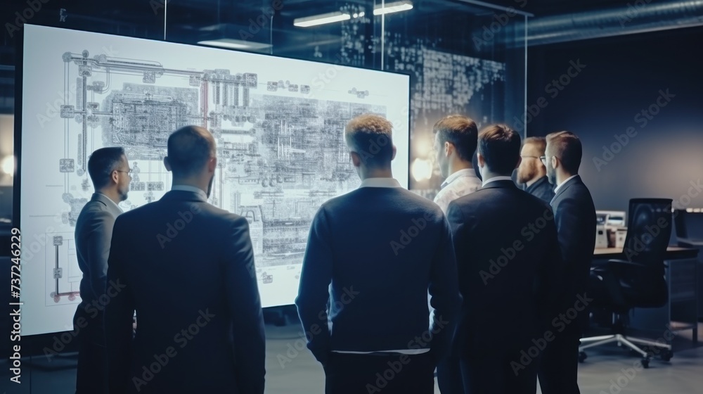 Poster a group of it engineers discuss new technologies, project ideas and the direction of development of 