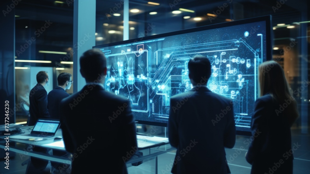 Poster a group of it engineers discuss new technologies, project ideas and the direction of development of 