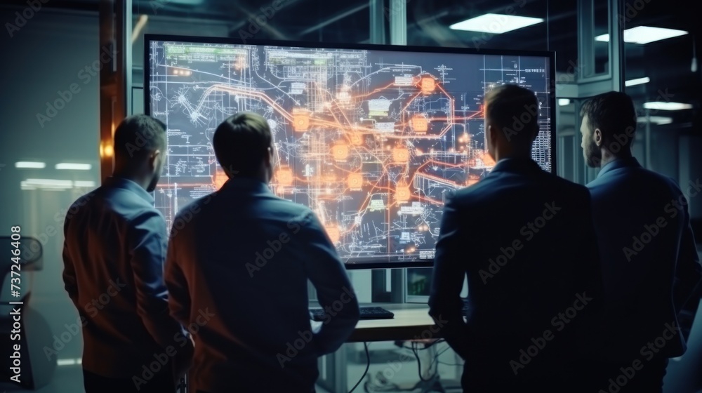 Poster a group of it engineers discuss new technologies, project ideas and the direction of development of 