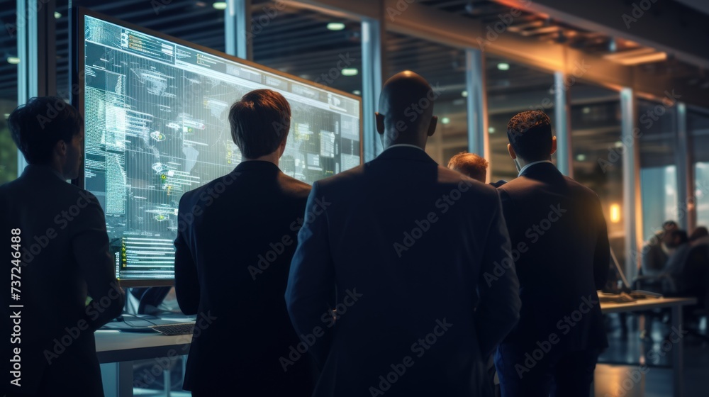 Poster a group of it engineers discuss new technologies, project ideas and the direction of development of 