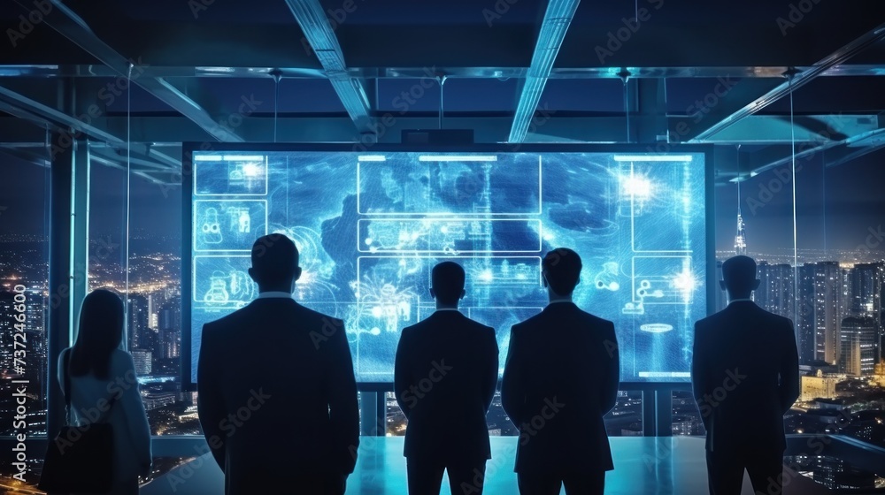 Poster a group of it engineers discuss new technologies, project ideas and the direction of development of 