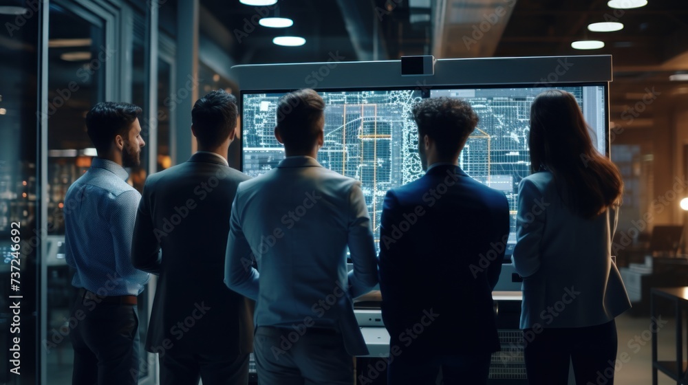 Poster a group of it engineers discuss new technologies, project ideas and the direction of development of 