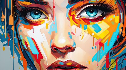 a colorful digital painting of face of the girl