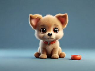  flat logo of a Cute baby dog with a lovely little animal 3d rendering cartoon character