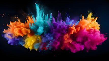 Freeze motion of colored powder explosions isolated on plain background, - Ai generated