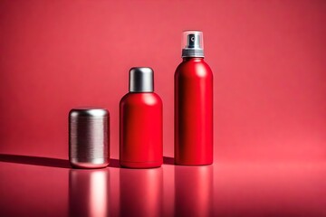 red anodised metal spray cosmetics can and container